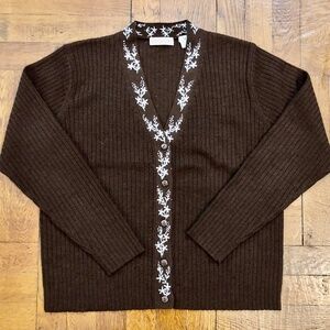 ANN TAYLOR Ribbed Wool Sweater with Hand Embroidery